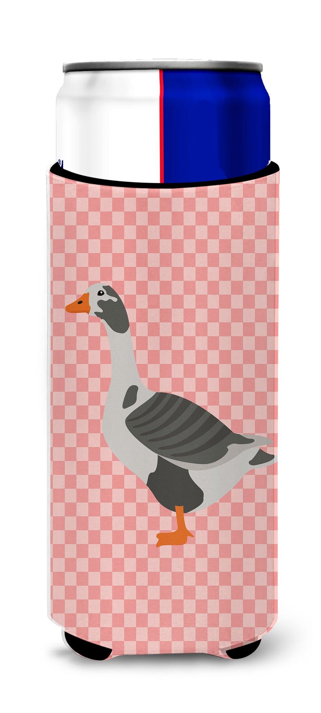 West of England Goose Pink Check Slim Can Hugger , Insulated Foam Hugger for 12 oz Slim Cans, Beer Bottles & Water Bottles, Printed in USA