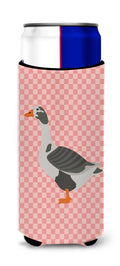 West of England Goose Pink Check Slim Can Hugger , Insulated Foam Hugger for 12 oz Slim Cans, Beer Bottles & Water Bottles, Printed in USA
