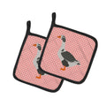 West of England Goose Pink Check Pot Holder Set of 2 Heat Resistant Quilted Hot Pads 7.5 x 7.5 Inch, Insulated Kitchen Trivets for Cooking & Baking