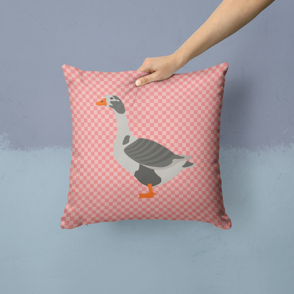 West of England Goose Pink Check Decorative Throw Pillow 14x14 Indoor Outdoor Accent Cushion, Fabric Cover with Insert for Sofa, Bed, Porch & Living Room