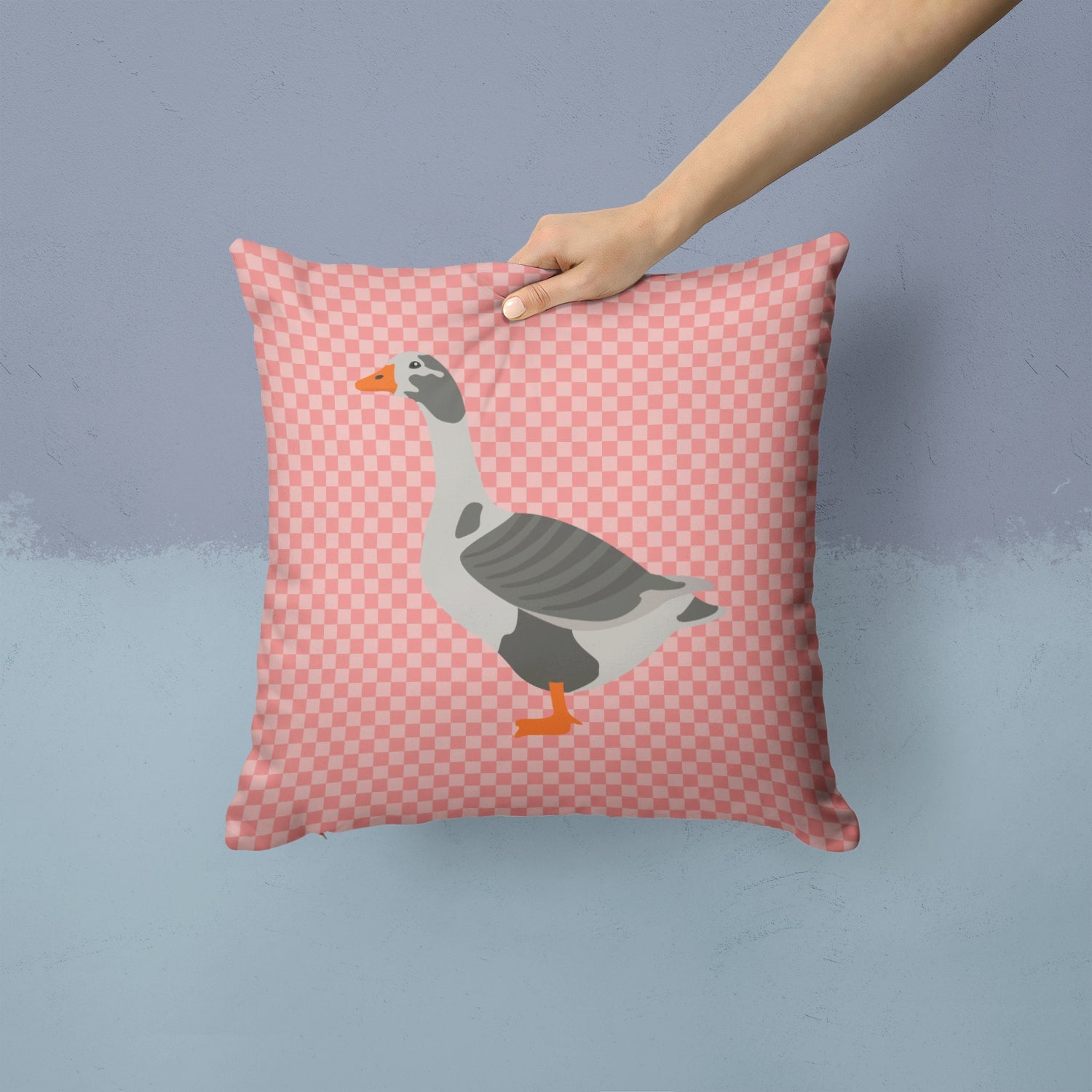 West of England Goose Pink Check Decorative Throw Pillow 14x14 Indoor Outdoor Accent Cushion, Fabric Cover with Insert for Sofa, Bed, Porch & Living Room