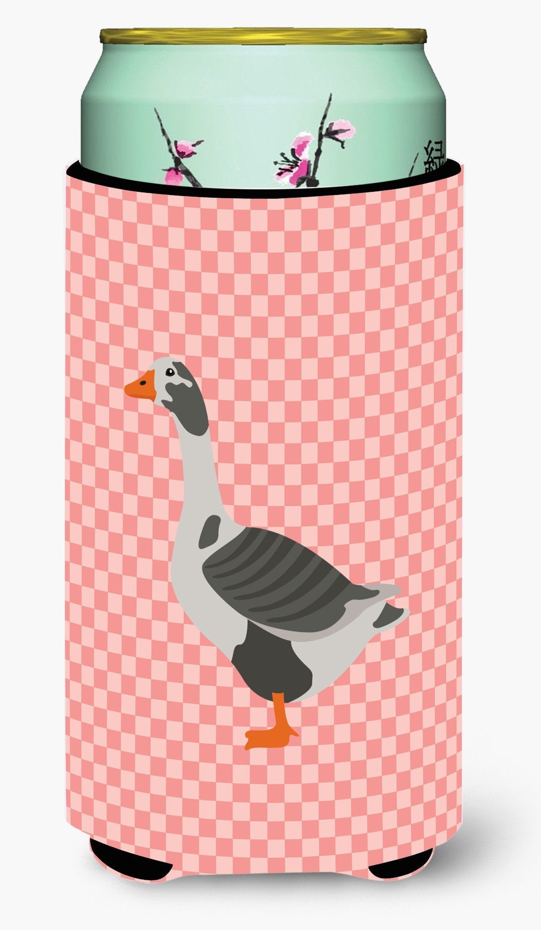West of England Goose Pink Check Tall Boy Hugger Can Cooler Sleeve Machine Washable Drink Collapsible Insulator Beverage Insulated Holder
