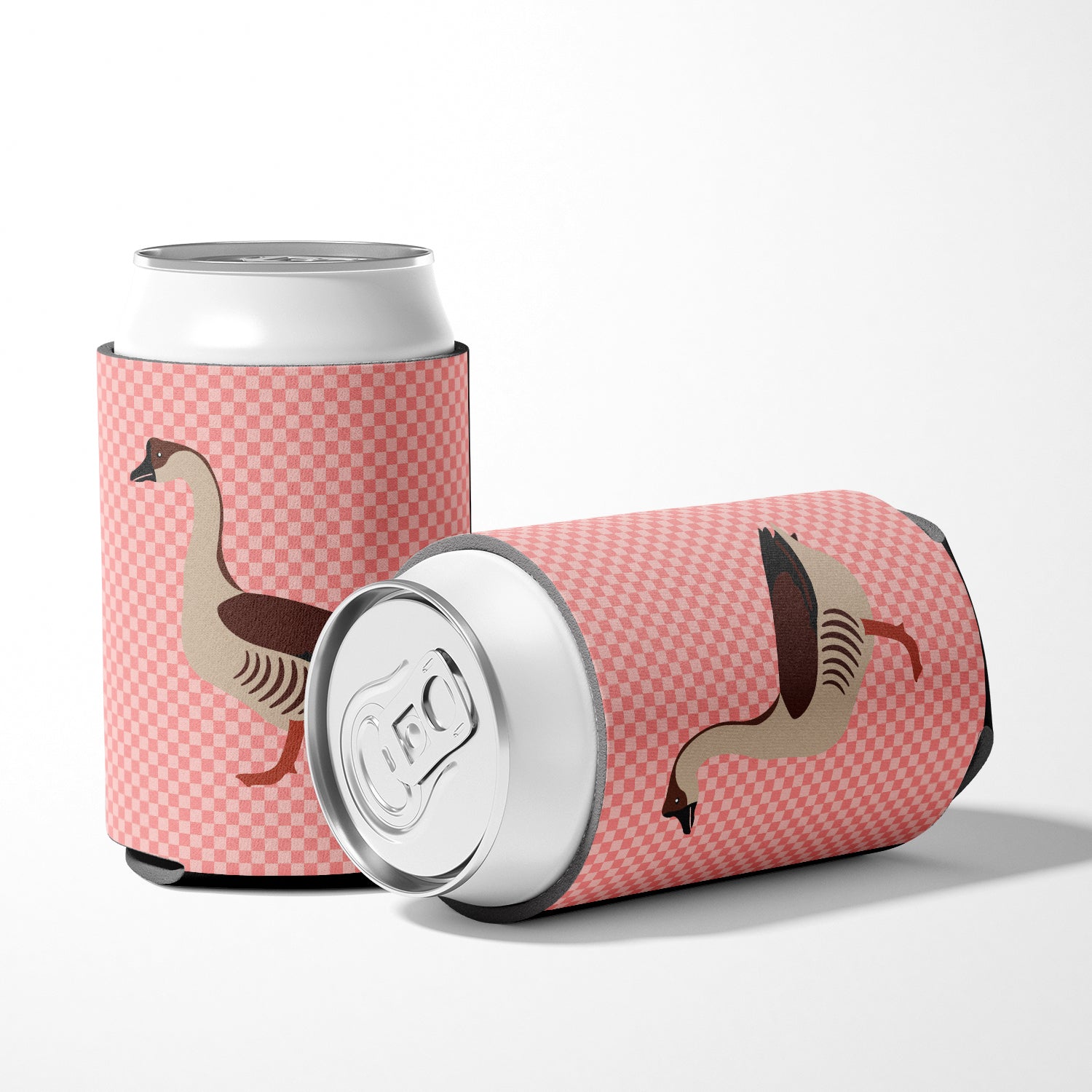 Chinese Goose Pink Check Can or Bottle Hugger Cooler Sleeve for Standard 12 oz Cans, Insulated Foam Beer & Soda Can Hugger Reusable