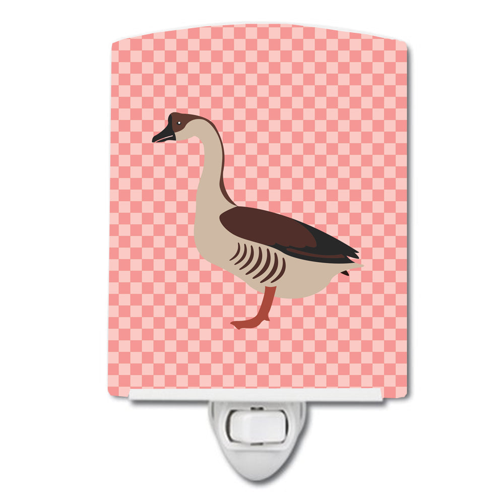 Chinese Goose Pink Check Ceramic Night Light Compact, UL-Certified, Ideal for Bedroom, Bathroom, Nursery, Hallway, Kitchen, 6x4x3, Multicolor