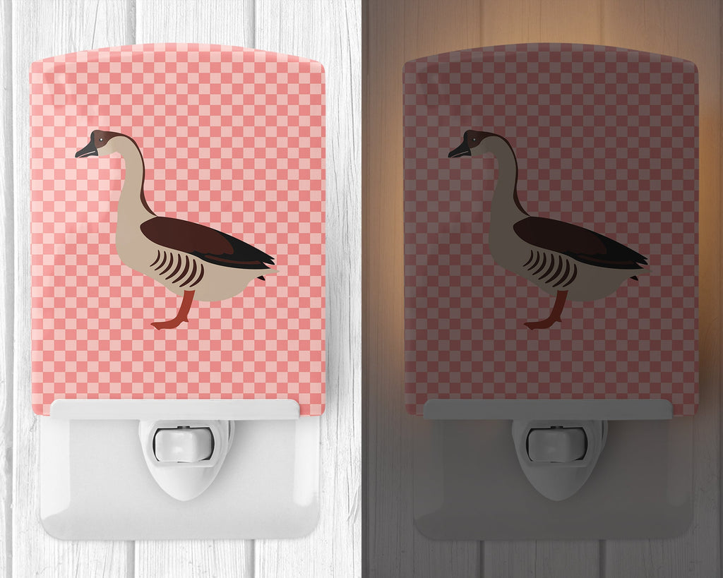 Chinese Goose Pink Check Ceramic Night Light Compact, UL-Certified, Ideal for Bedroom, Bathroom, Nursery, Hallway, Kitchen, 6x4x3, Multicolor
