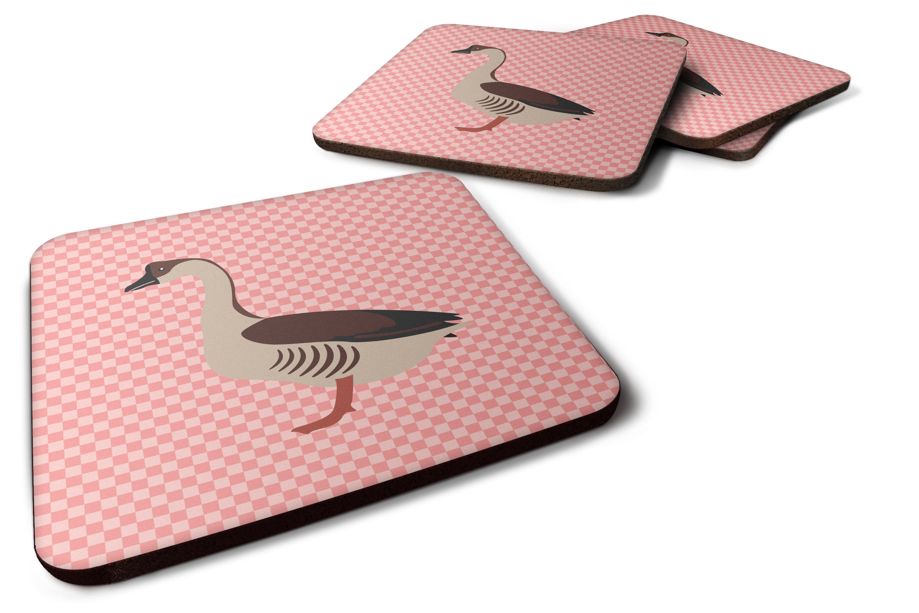 Chinese Goose Pink Check Foam Coasters Set of 4 Cup Coasters for Indoor Outdoor, Tabletop Protection, Anti Slip, Mouse pad Material