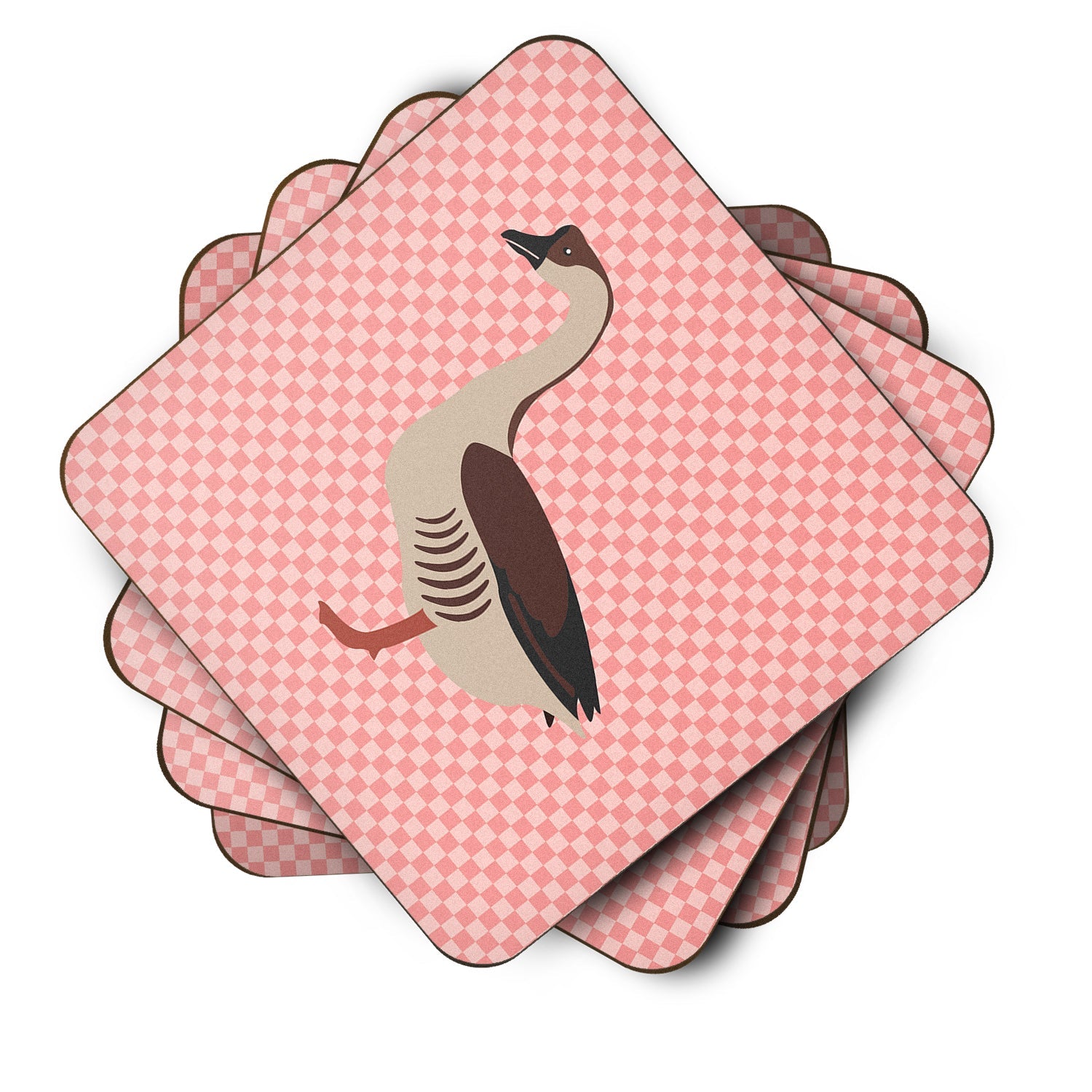 Chinese Goose Pink Check Foam Coasters Set of 4 Cup Coasters for Indoor Outdoor, Tabletop Protection, Anti Slip, Mouse pad Material