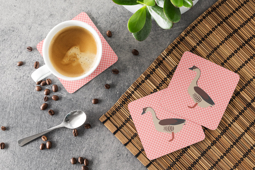 Chinese Goose Pink Check Foam Coasters Set of 4 Cup Coasters for Indoor Outdoor, Tabletop Protection, Anti Slip, Mouse pad Material