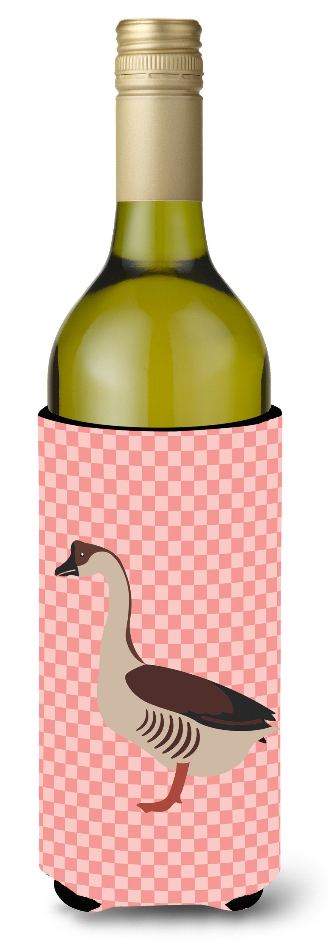 Chinese Goose Pink Check Wine Bottle Hugger Gift Sleeve for Standard 750 ml Bottles, Insulated Reusable Also Fits Mini Shot & Pint Bottles
