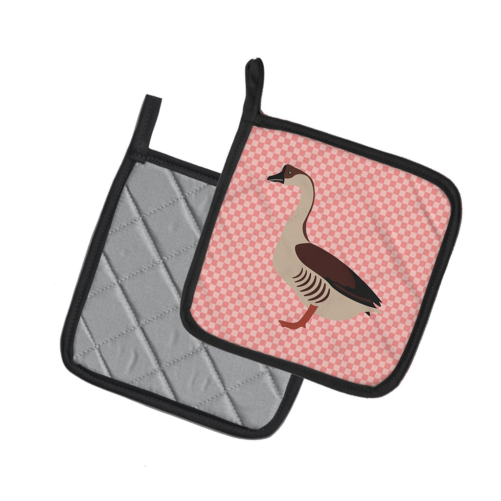 Chinese Goose Pink Check Pot Holder Set of 2 Heat Resistant Quilted Hot Pads 7.5 x 7.5 Inch, Insulated Kitchen Trivets for Cooking & Baking