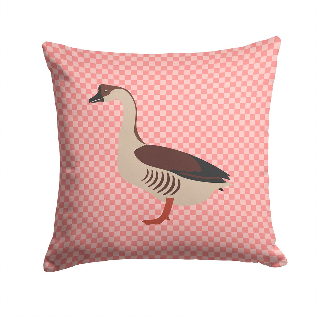 Chinese Goose Pink Check Decorative Throw Pillow 14x14 Indoor Outdoor Accent Cushion, Fabric Cover with Insert for Sofa, Bed, Porch & Living Room