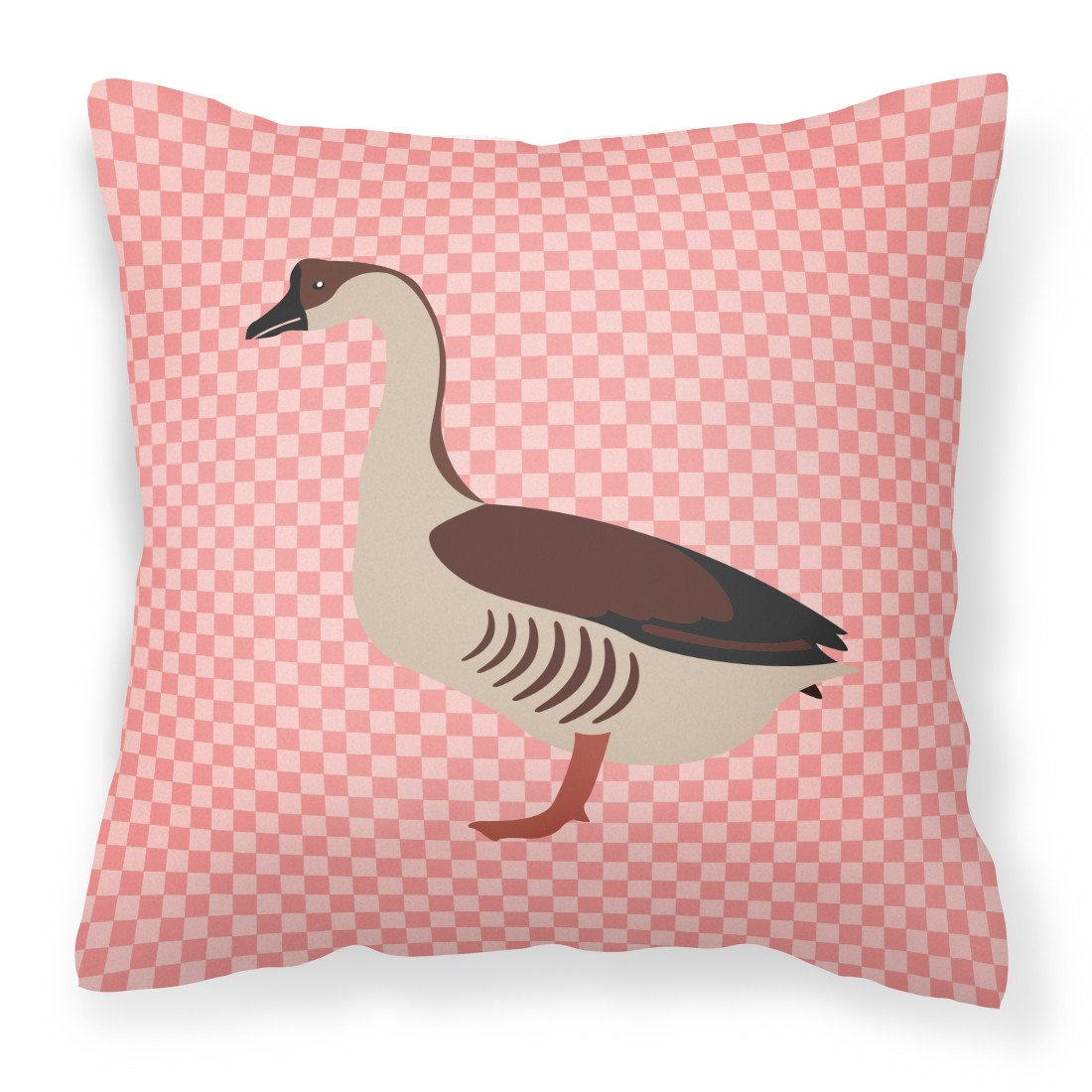 Chinese Goose Pink Check Decorative Throw Pillow 18x18 Indoor Outdoor Accent Cushion, Fabric Cover with Insert for Sofa, Bed, Porch & Living Room
