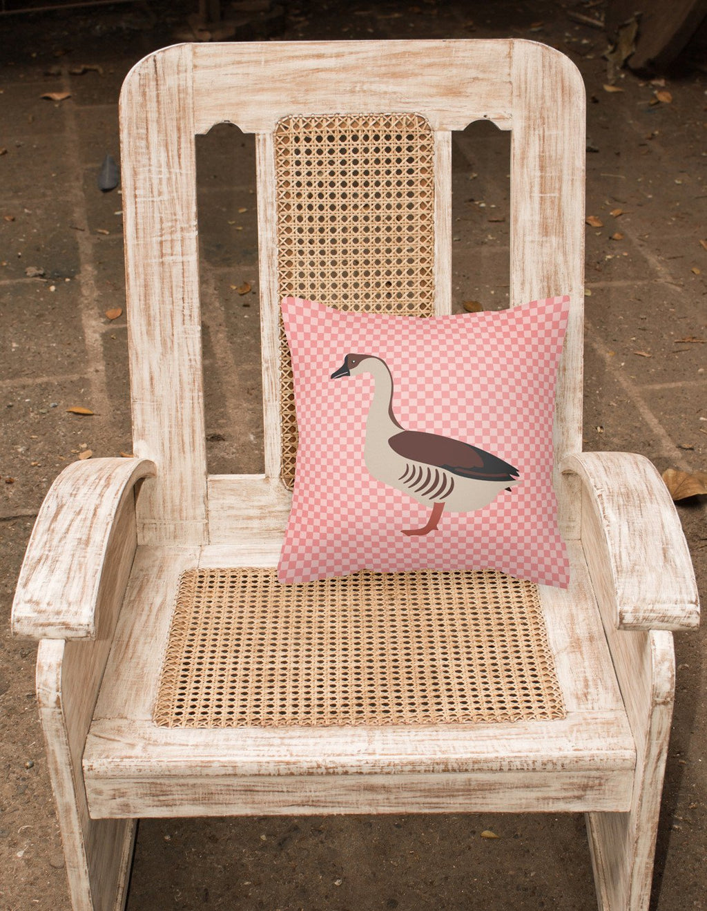 Chinese Goose Pink Check Decorative Throw Pillow 18x18 Indoor Outdoor Accent Cushion, Fabric Cover with Insert for Sofa, Bed, Porch & Living Room