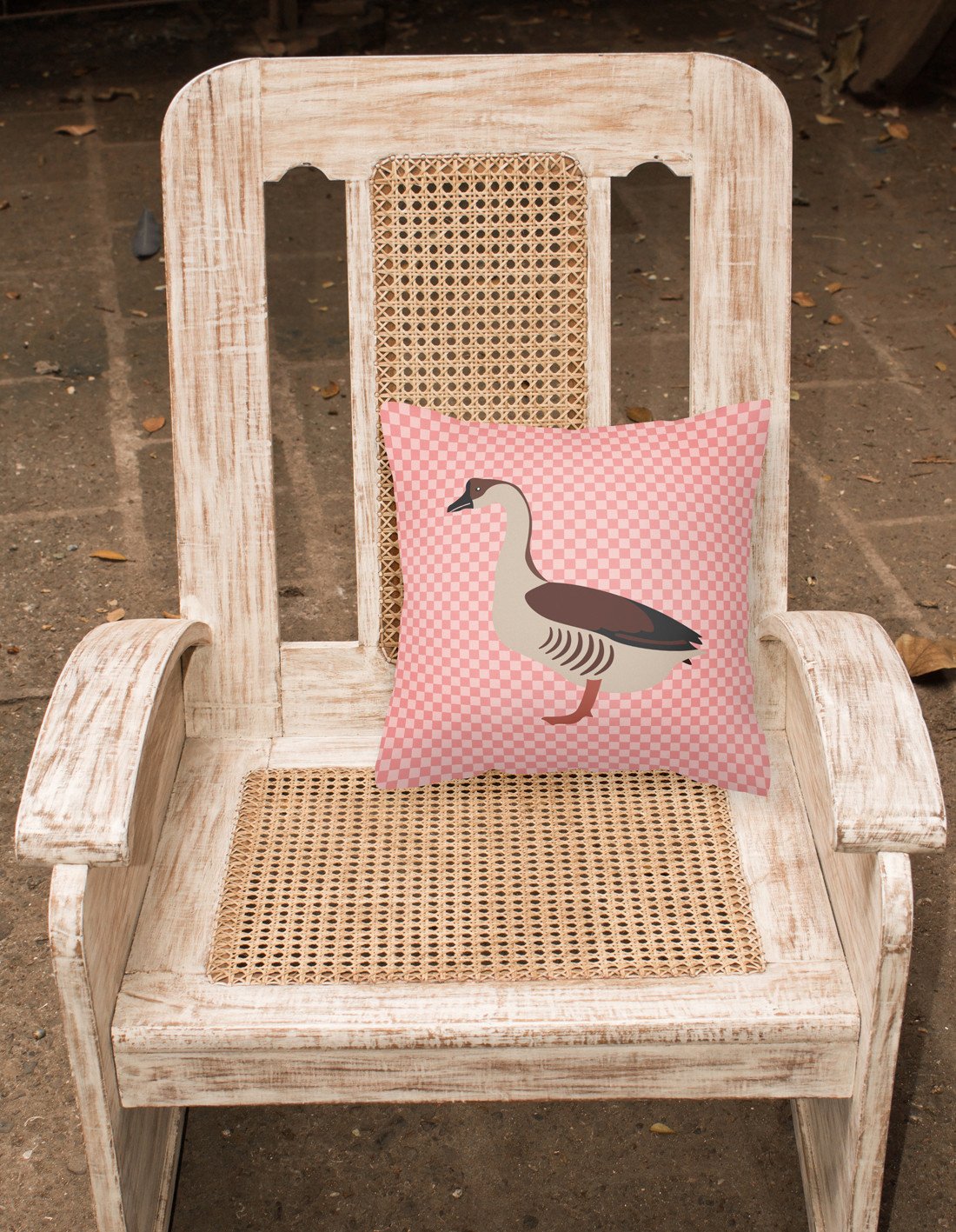 Chinese Goose Pink Check Decorative Throw Pillow 18x18 Indoor Outdoor Accent Cushion, Fabric Cover with Insert for Sofa, Bed, Porch & Living Room