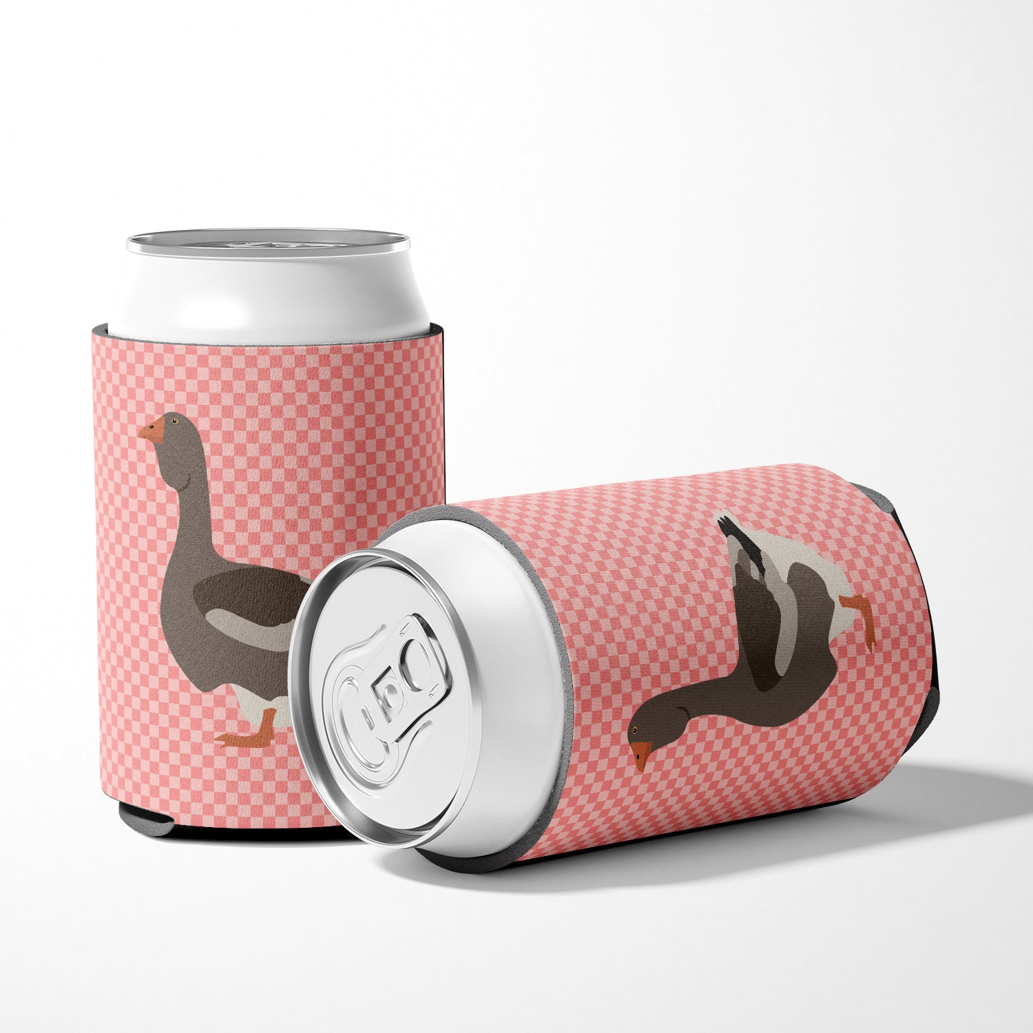 Toulouse Goose Pink Check Can or Bottle Hugger Cooler Sleeve for Standard 12 oz Cans, Insulated Foam Beer & Soda Can Hugger Reusable