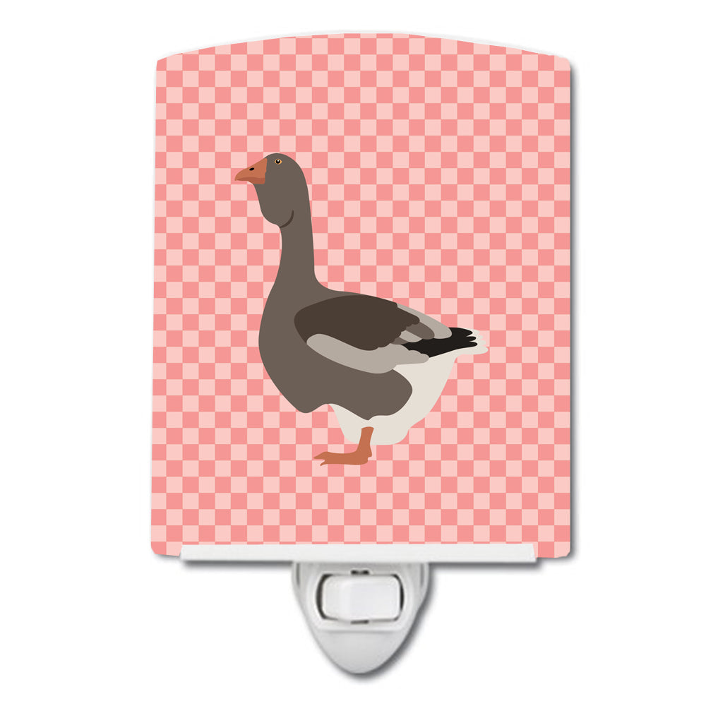 Toulouse Goose Pink Check Ceramic Night Light Compact, UL-Certified, Ideal for Bedroom, Bathroom, Nursery, Hallway, Kitchen, 6x4x3, Multicolor