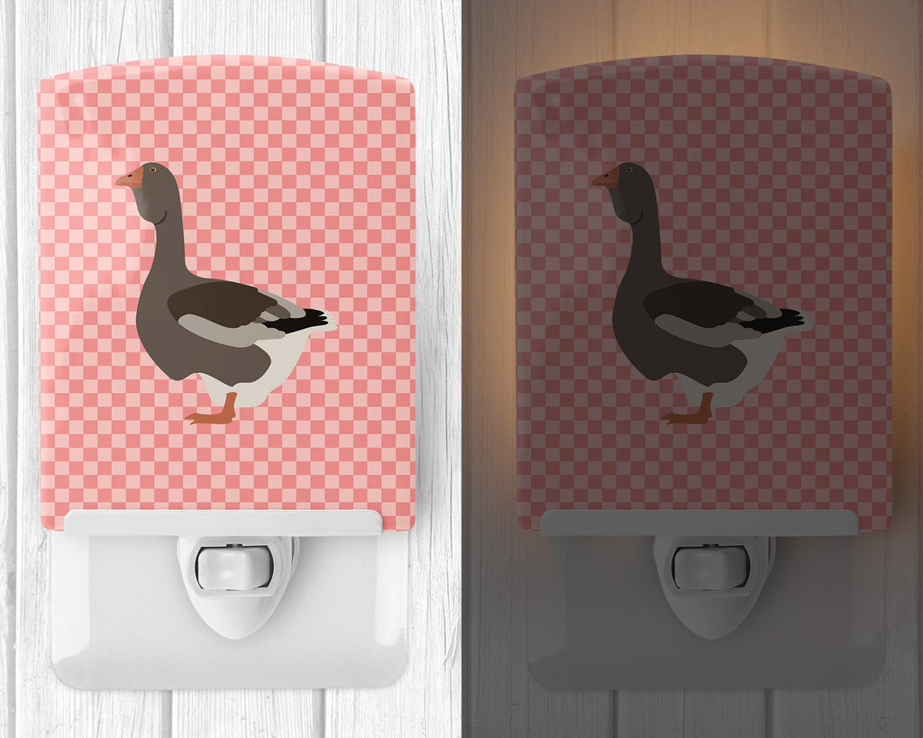 Toulouse Goose Pink Check Ceramic Night Light Compact, UL-Certified, Ideal for Bedroom, Bathroom, Nursery, Hallway, Kitchen, 6x4x3, Multicolor