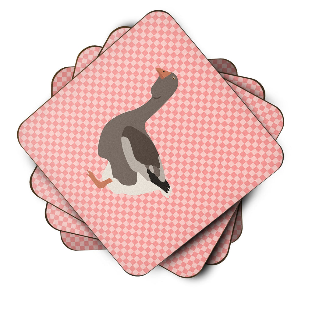 Toulouse Goose Pink Check Foam Coasters Set of 4 Cup Coasters for Indoor Outdoor, Tabletop Protection, Anti Slip, Mouse pad Material