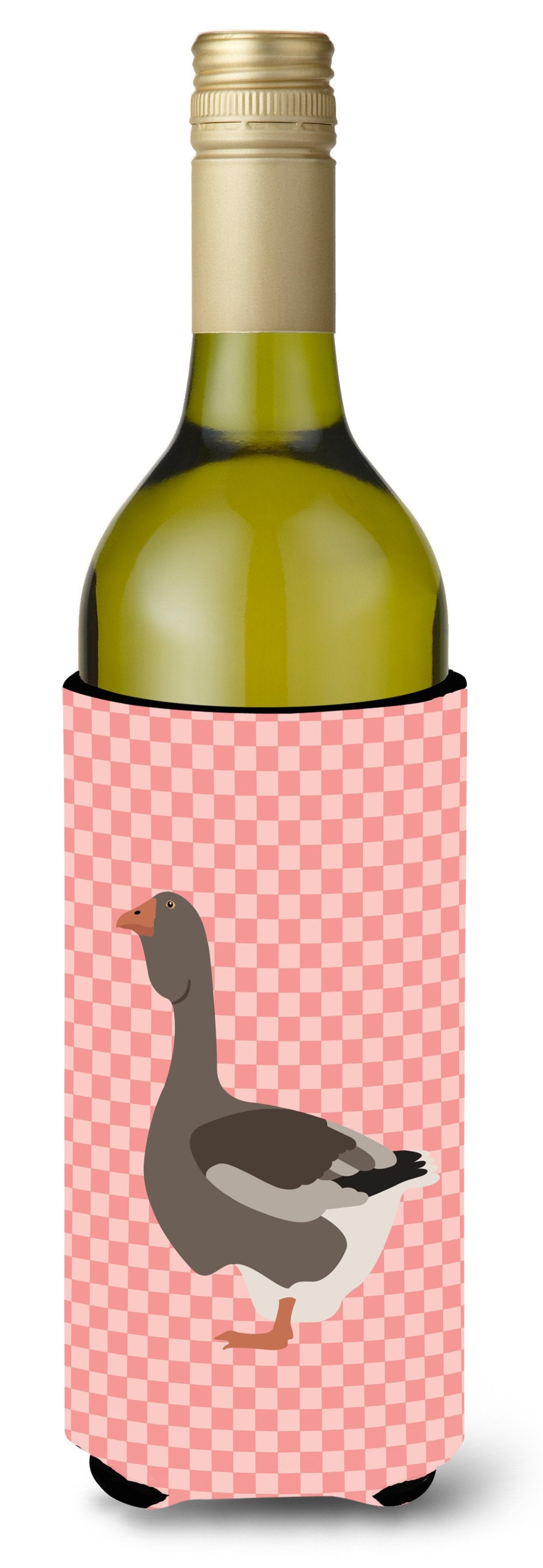 Toulouse Goose Pink Check Wine Bottle Hugger Gift Sleeve for Standard 750 ml Bottles, Insulated Reusable Also Fits Mini Shot & Pint Bottles
