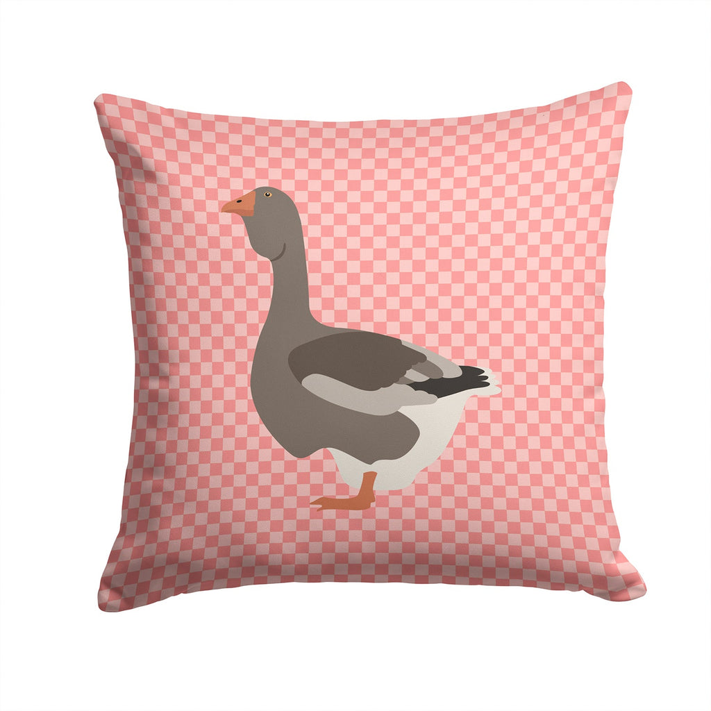 Toulouse Goose Pink Check Decorative Throw Pillow 14x14 Indoor Outdoor Accent Cushion, Fabric Cover with Insert for Sofa, Bed, Porch & Living Room