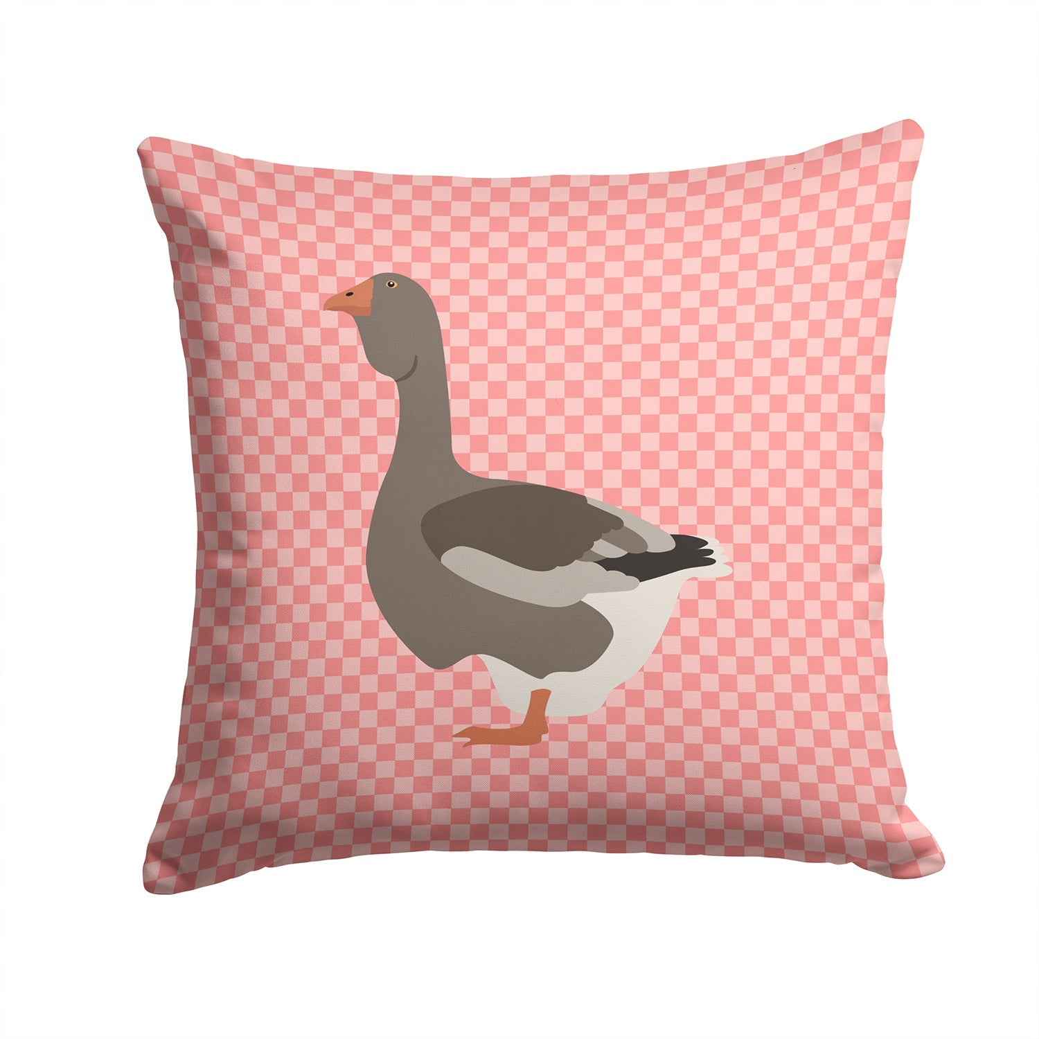 Toulouse Goose Pink Check Decorative Throw Pillow 14x14 Indoor Outdoor Accent Cushion, Fabric Cover with Insert for Sofa, Bed, Porch & Living Room