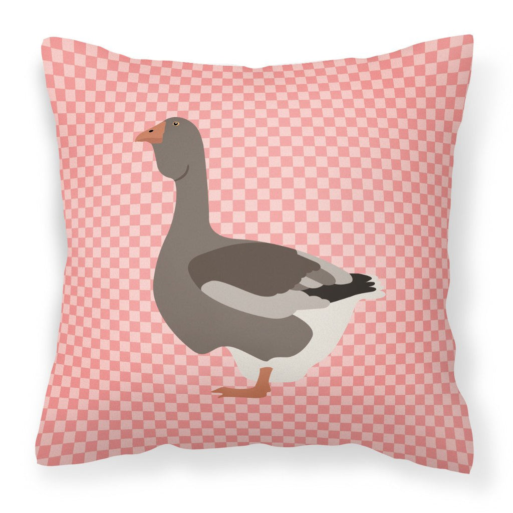 Toulouse Goose Pink Check Decorative Throw Pillow 18x18 Indoor Outdoor Accent Cushion, Fabric Cover with Insert for Sofa, Bed, Porch & Living Room