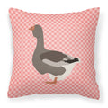 Toulouse Goose Pink Check Decorative Throw Pillow 18x18 Indoor Outdoor Accent Cushion, Fabric Cover with Insert for Sofa, Bed, Porch & Living Room