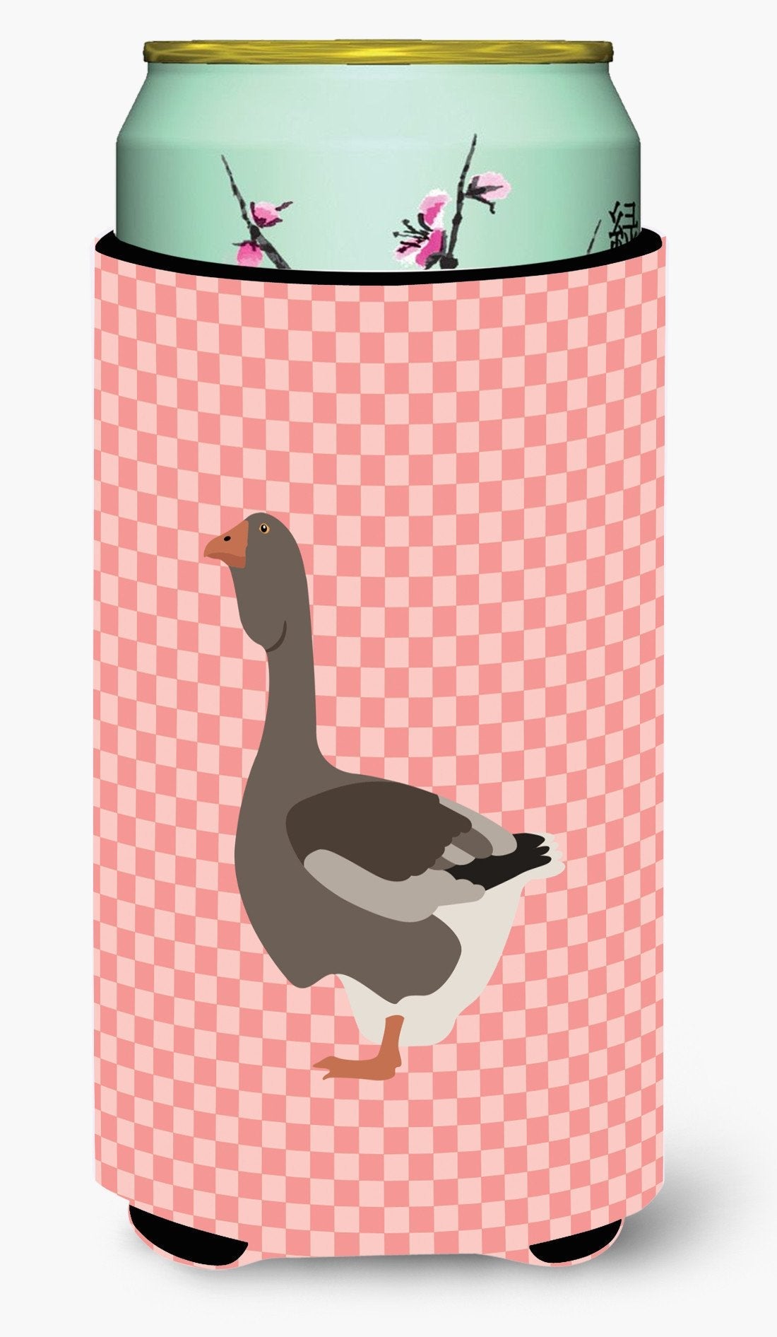 Toulouse Goose Pink Check Tall Boy Hugger Can Cooler Sleeve Machine Washable Drink Collapsible Insulator Beverage Insulated Holder