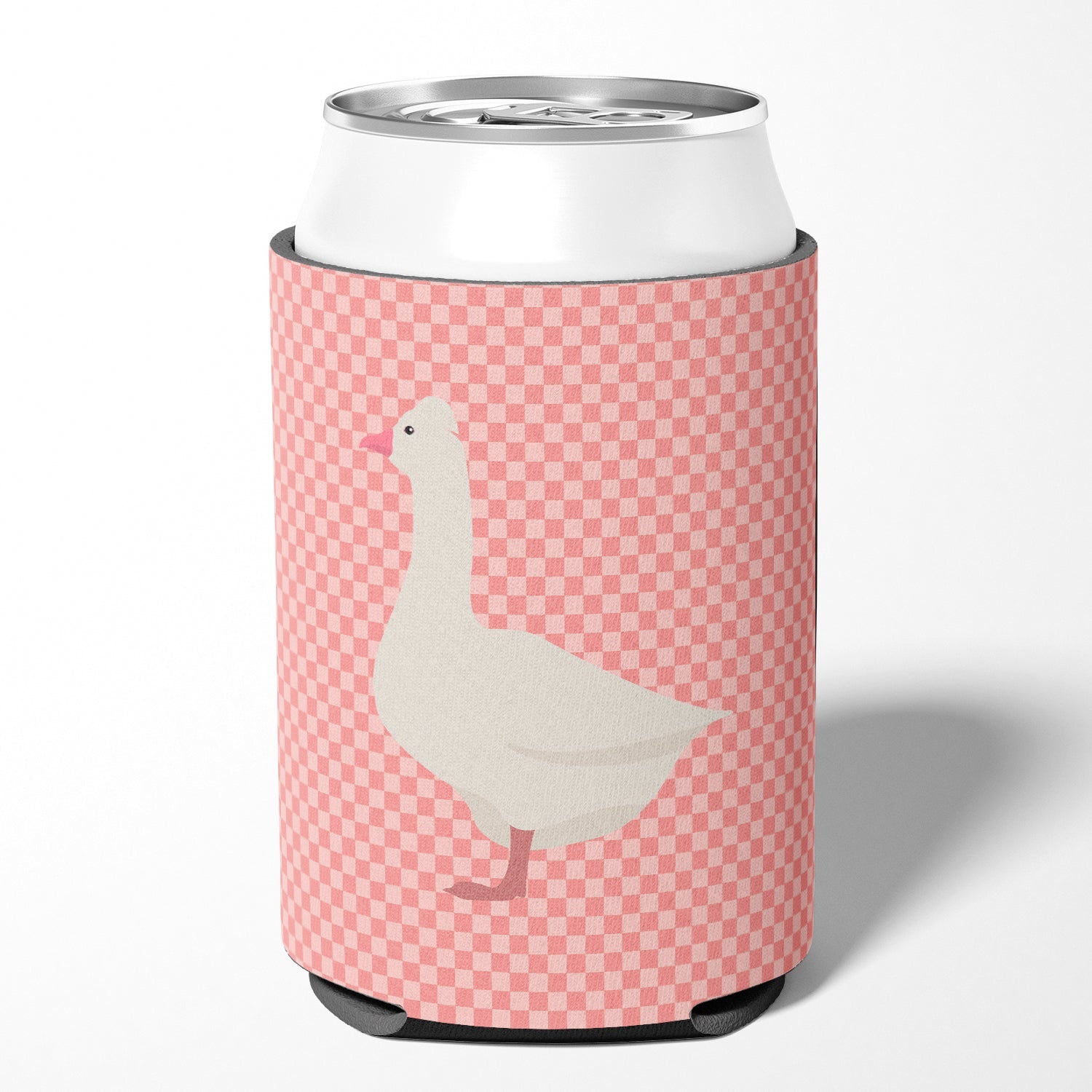 Roman Goose Pink Check Can or Bottle Hugger Cooler Sleeve for Standard 12 oz Cans, Insulated Foam Beer & Soda Can Hugger Reusable