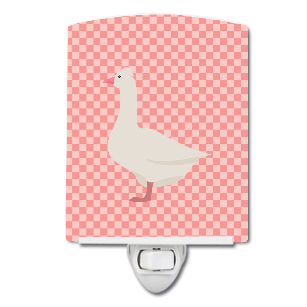 Roman Goose Pink Check Ceramic Night Light Compact, UL-Certified, Ideal for Bedroom, Bathroom, Nursery, Hallway, Kitchen, 6x4x3, Multicolor