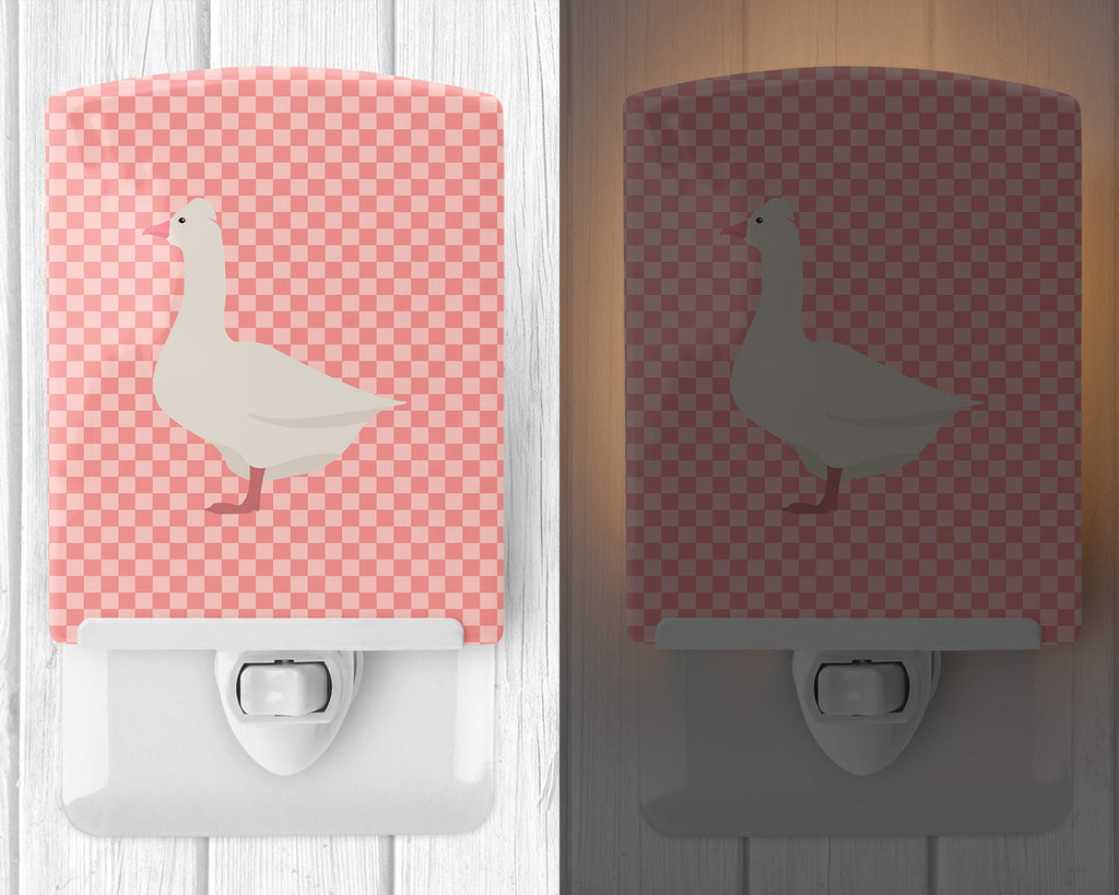 Roman Goose Pink Check Ceramic Night Light Compact, UL-Certified, Ideal for Bedroom, Bathroom, Nursery, Hallway, Kitchen, 6x4x3, Multicolor