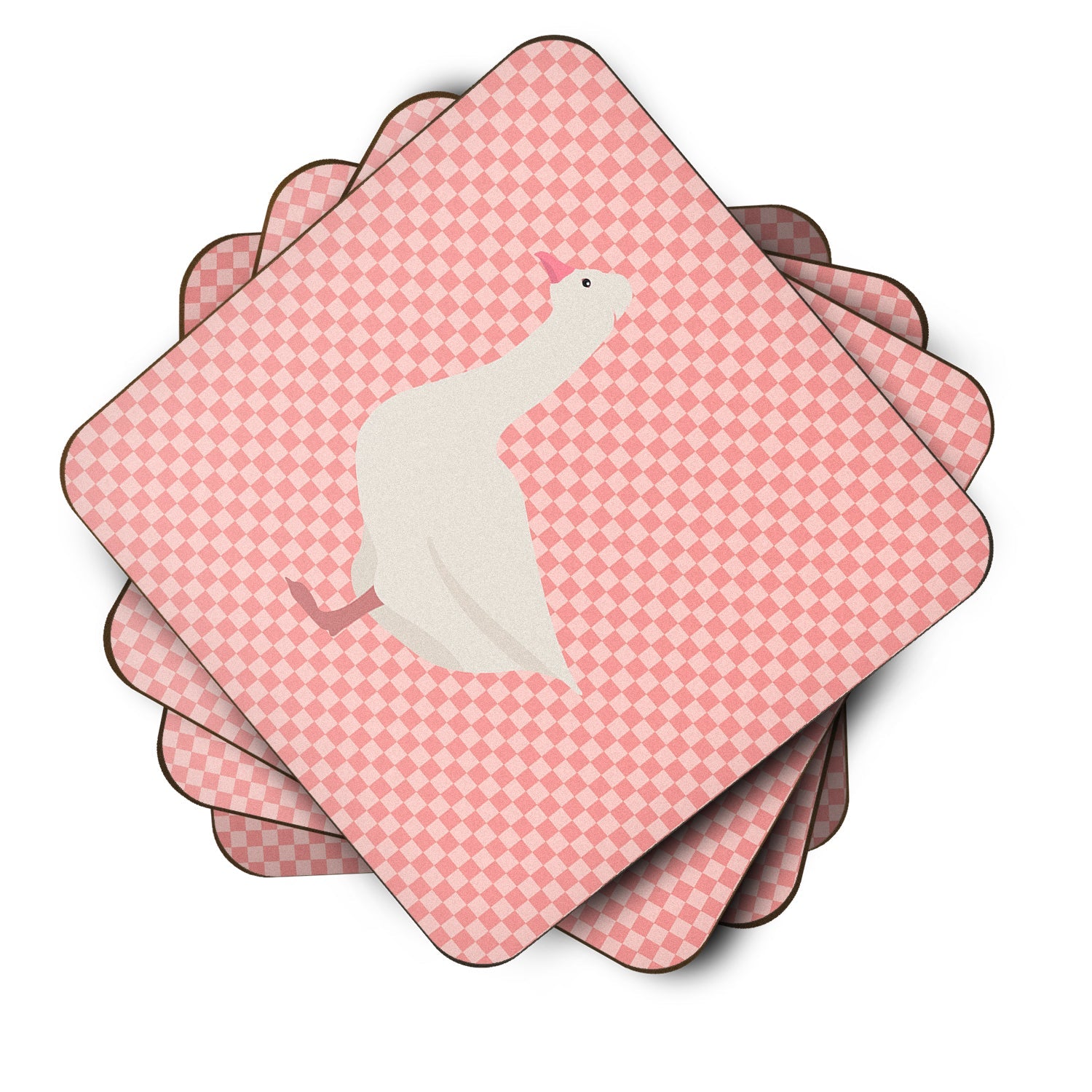 Roman Goose Pink Check Foam Coasters Set of 4 Cup Coasters for Indoor Outdoor, Tabletop Protection, Anti Slip, Mouse pad Material