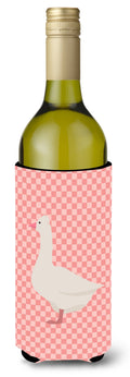 Roman Goose Pink Check Wine Bottle Hugger Gift Sleeve for Standard 750 ml Bottles, Insulated Reusable Also Fits Mini Shot & Pint Bottles