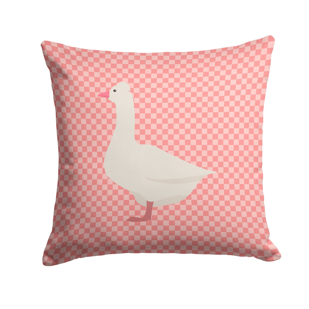 Roman Goose Pink Check Decorative Throw Pillow 14x14 Indoor Outdoor Accent Cushion, Fabric Cover with Insert for Sofa, Bed, Porch & Living Room
