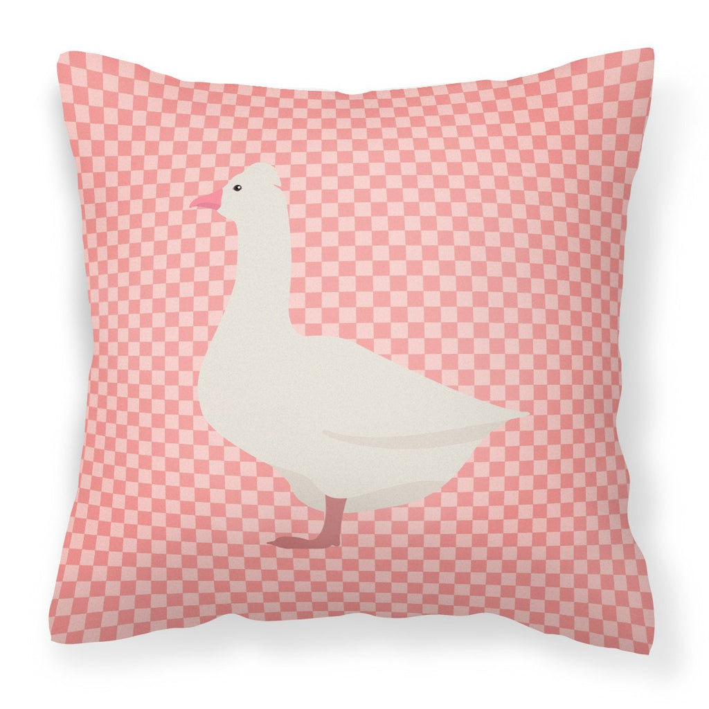 Roman Goose Pink Check Decorative Throw Pillow 18x18 Indoor Outdoor Accent Cushion, Fabric Cover with Insert for Sofa, Bed, Porch & Living Room