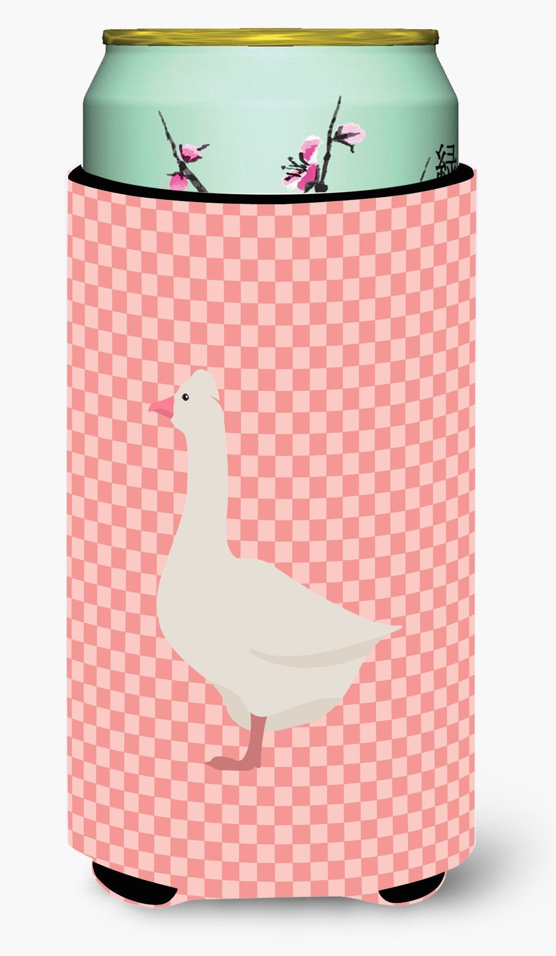 Roman Goose Pink Check Tall Boy Hugger Can Cooler Sleeve Machine Washable Drink Collapsible Insulator Beverage Insulated Holder
