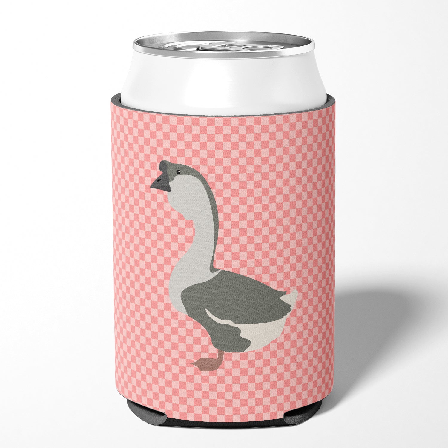 African Goose Pink Check Can or Bottle Hugger Cooler Sleeve for Standard 12 oz Cans, Insulated Foam Beer & Soda Can Hugger Reusable