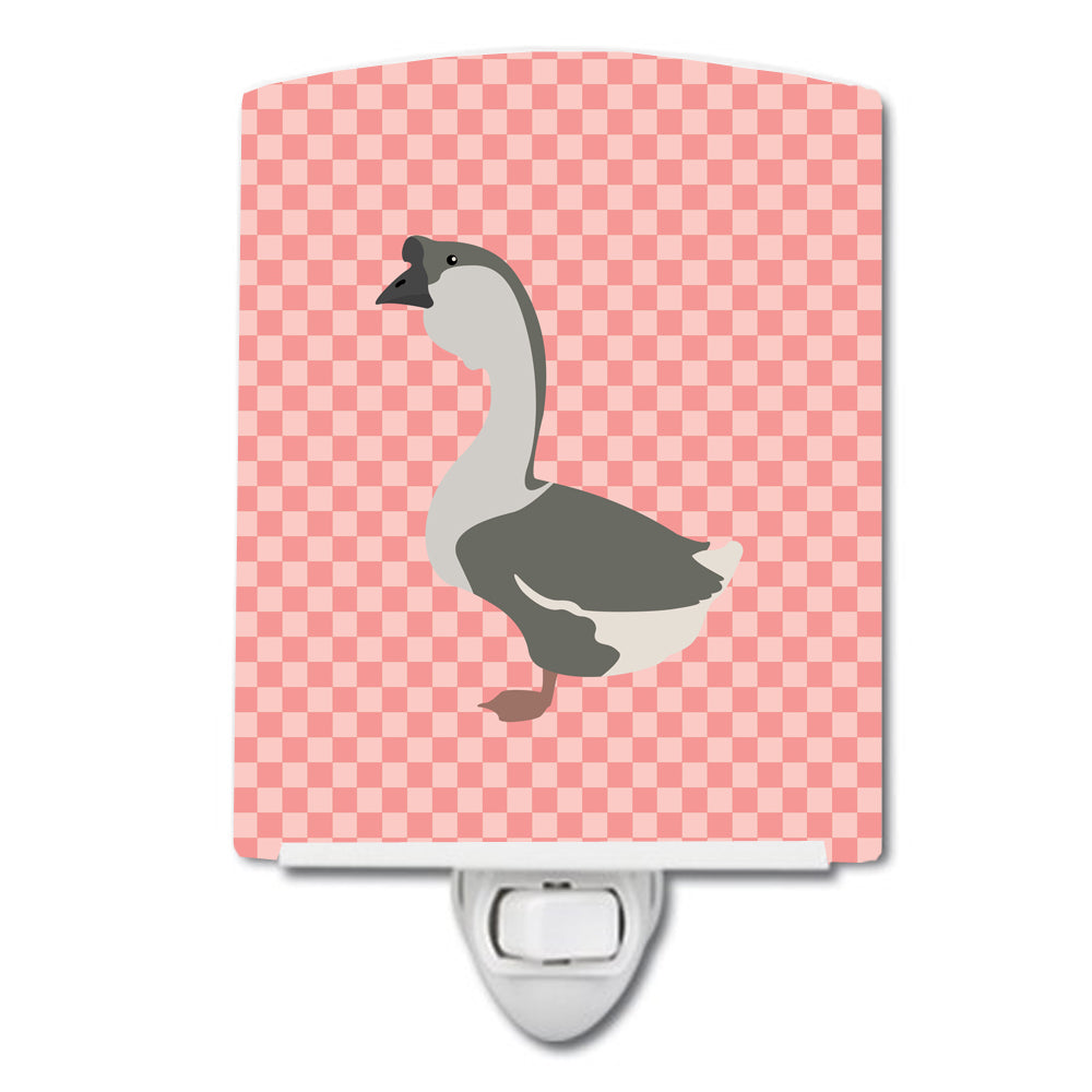 African Goose Pink Check Ceramic Night Light Compact, UL-Certified, Ideal for Bedroom, Bathroom, Nursery, Hallway, Kitchen, 6x4x3, Multicolor