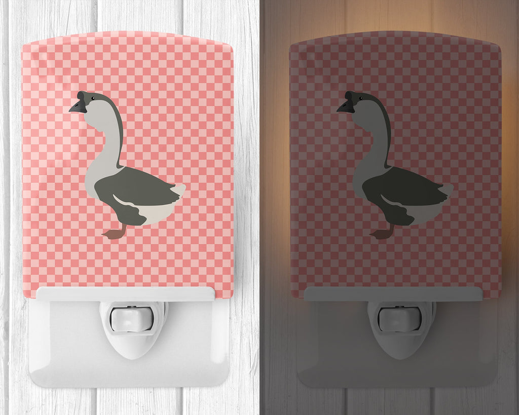 African Goose Pink Check Ceramic Night Light Compact, UL-Certified, Ideal for Bedroom, Bathroom, Nursery, Hallway, Kitchen, 6x4x3, Multicolor