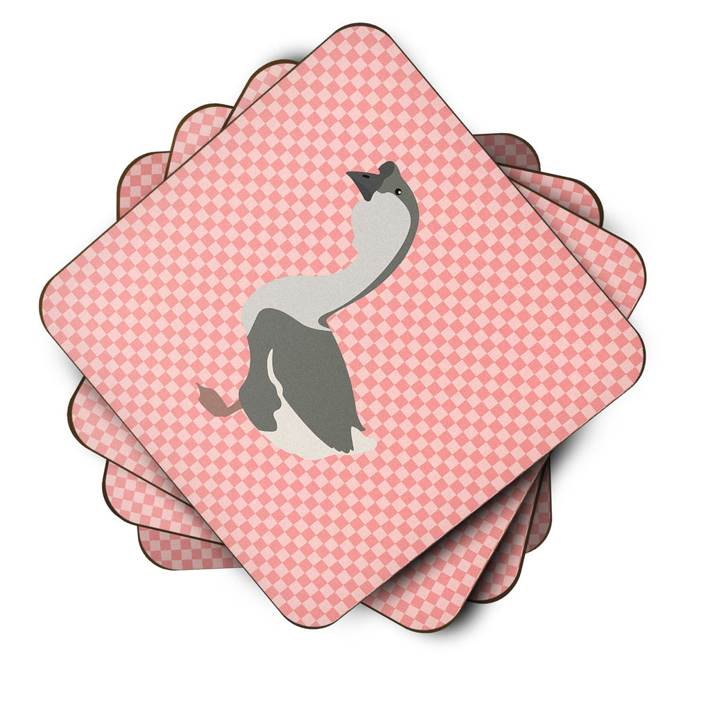 African Goose Pink Check Foam Coasters Set of 4 Cup Coasters for Indoor Outdoor, Tabletop Protection, Anti Slip, Mouse pad Material