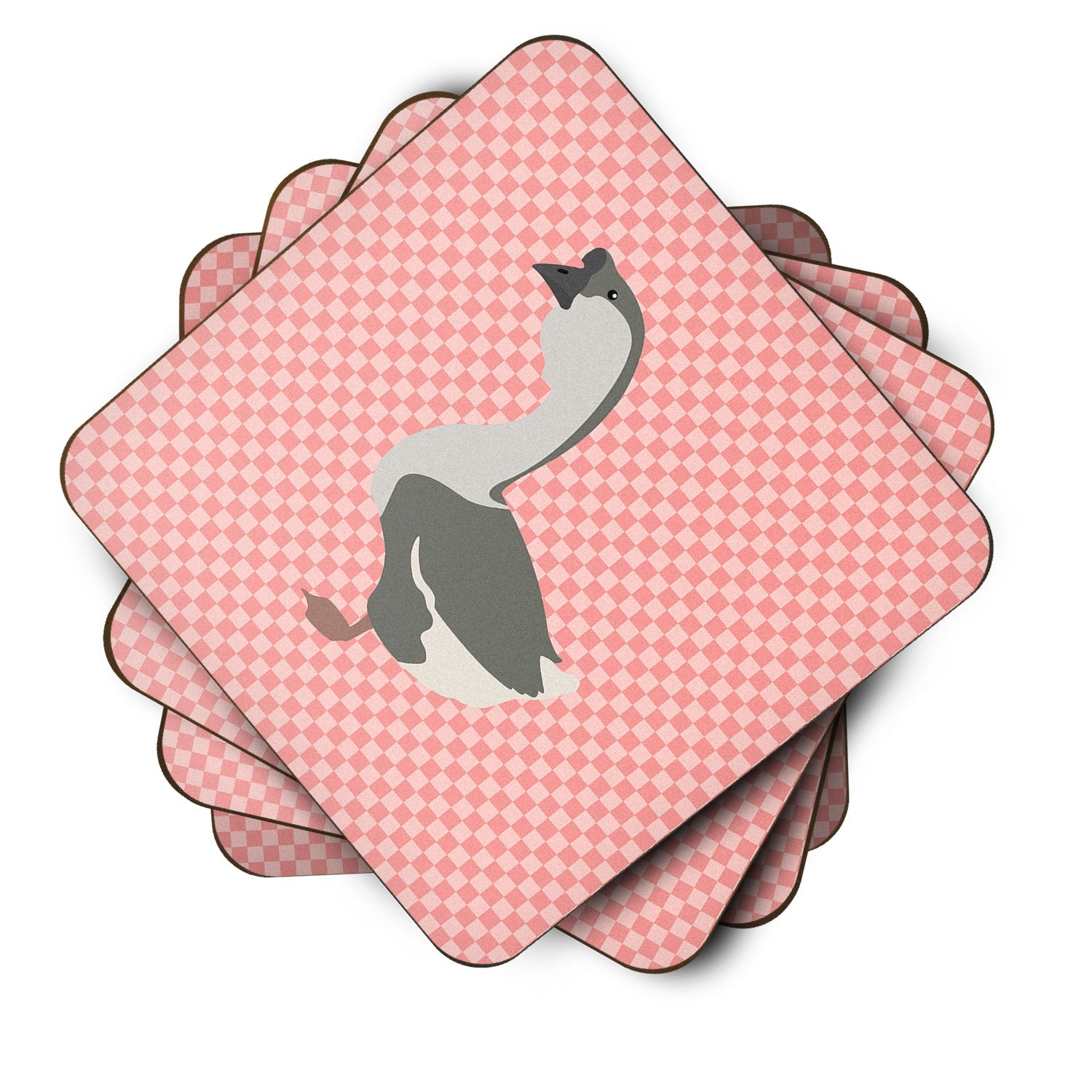 African Goose Pink Check Foam Coasters Set of 4 Cup Coasters for Indoor Outdoor, Tabletop Protection, Anti Slip, Mouse pad Material