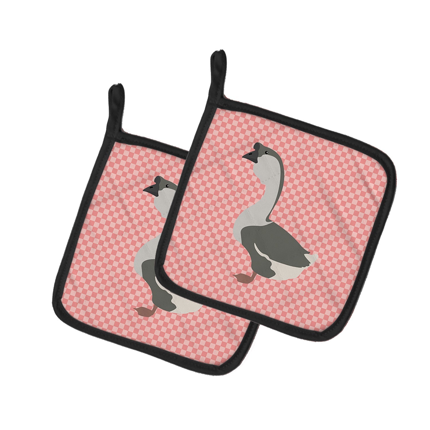 African Goose Pink Check Pot Holder Set of 2 Heat Resistant Quilted Hot Pads 7.5 x 7.5 Inch, Insulated Kitchen Trivets for Cooking & Baking