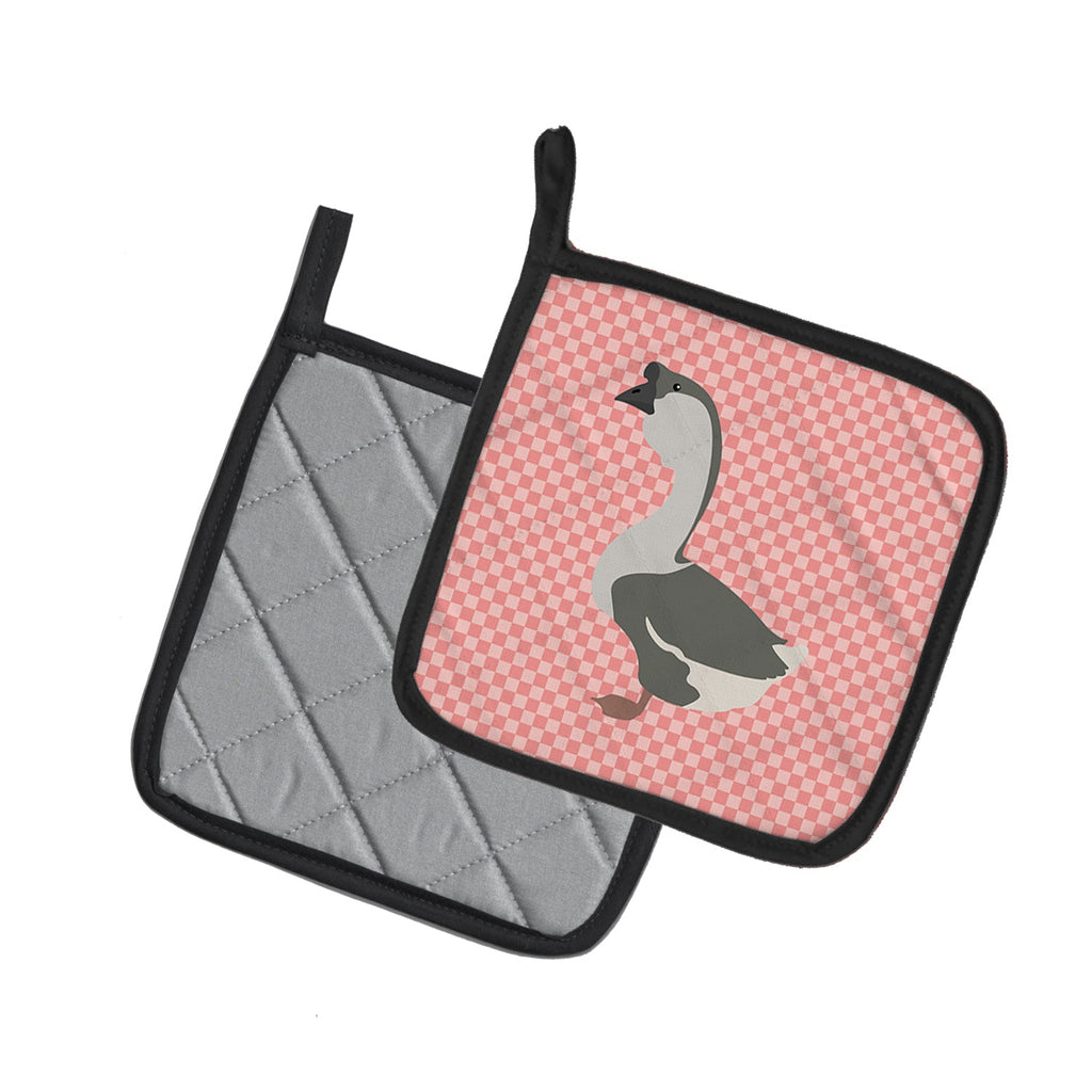 African Goose Pink Check Pot Holder Set of 2 Heat Resistant Quilted Hot Pads 7.5 x 7.5 Inch, Insulated Kitchen Trivets for Cooking & Baking