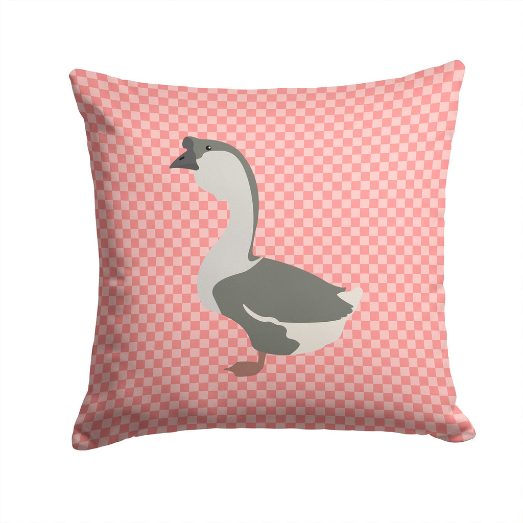 African Goose Pink Check Decorative Throw Pillow 14x14 Indoor Outdoor Accent Cushion, Fabric Cover with Insert for Sofa, Bed, Porch & Living Room