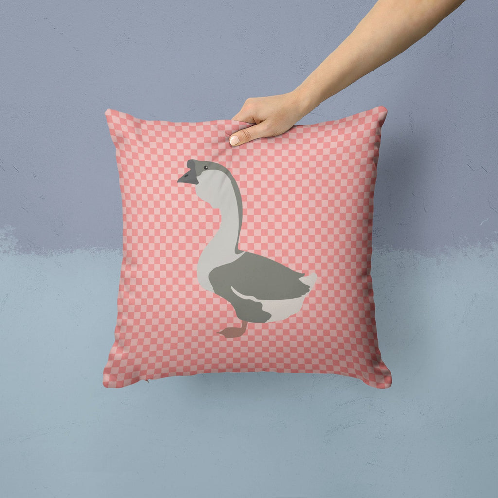 African Goose Pink Check Decorative Throw Pillow 14x14 Indoor Outdoor Accent Cushion, Fabric Cover with Insert for Sofa, Bed, Porch & Living Room