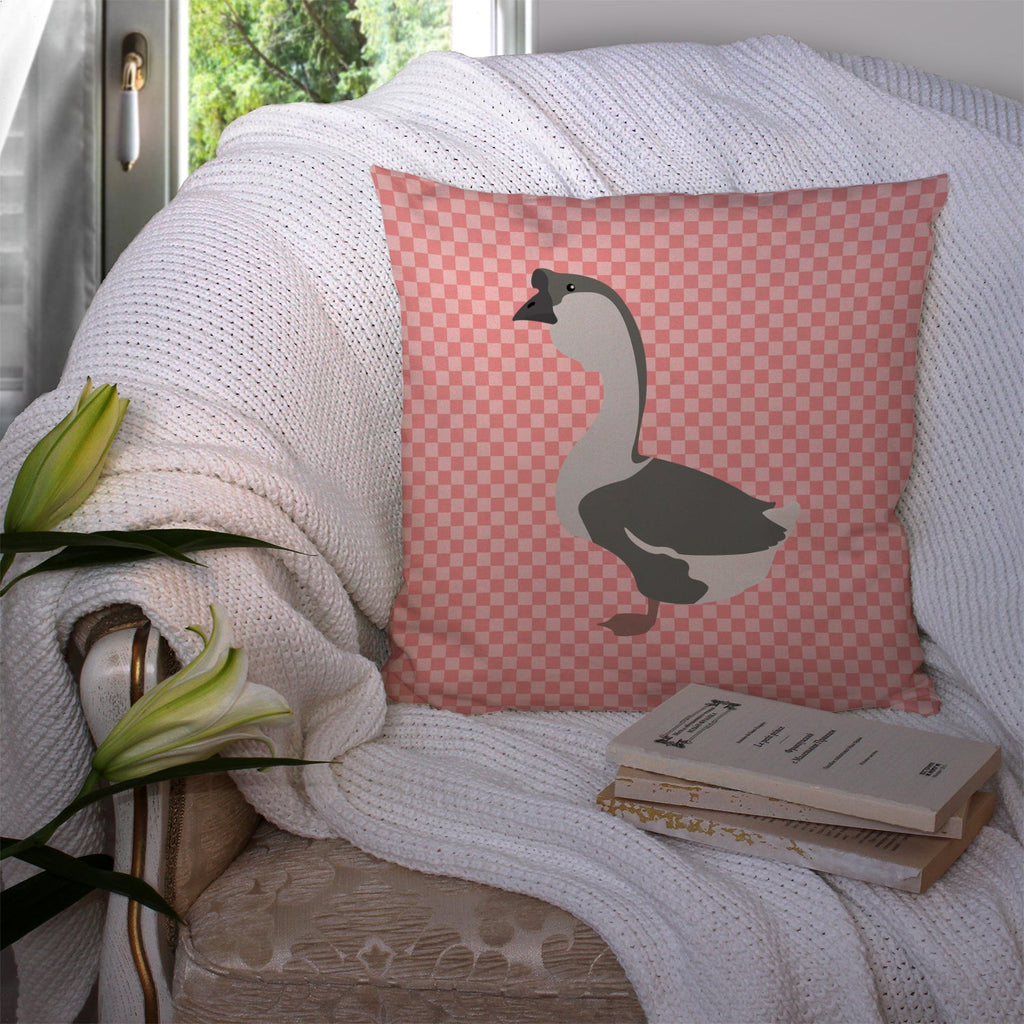 African Goose Pink Check Decorative Throw Pillow 14x14 Indoor Outdoor Accent Cushion, Fabric Cover with Insert for Sofa, Bed, Porch & Living Room