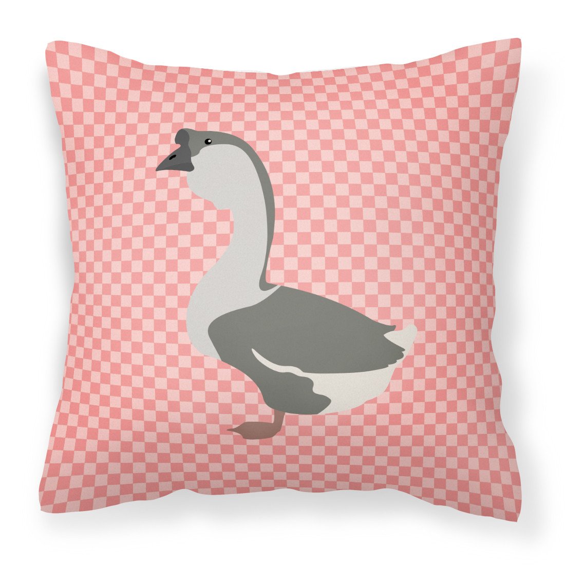 African Goose Pink Check Decorative Throw Pillow 18x18 Indoor Outdoor Accent Cushion, Fabric Cover with Insert for Sofa, Bed, Porch & Living Room