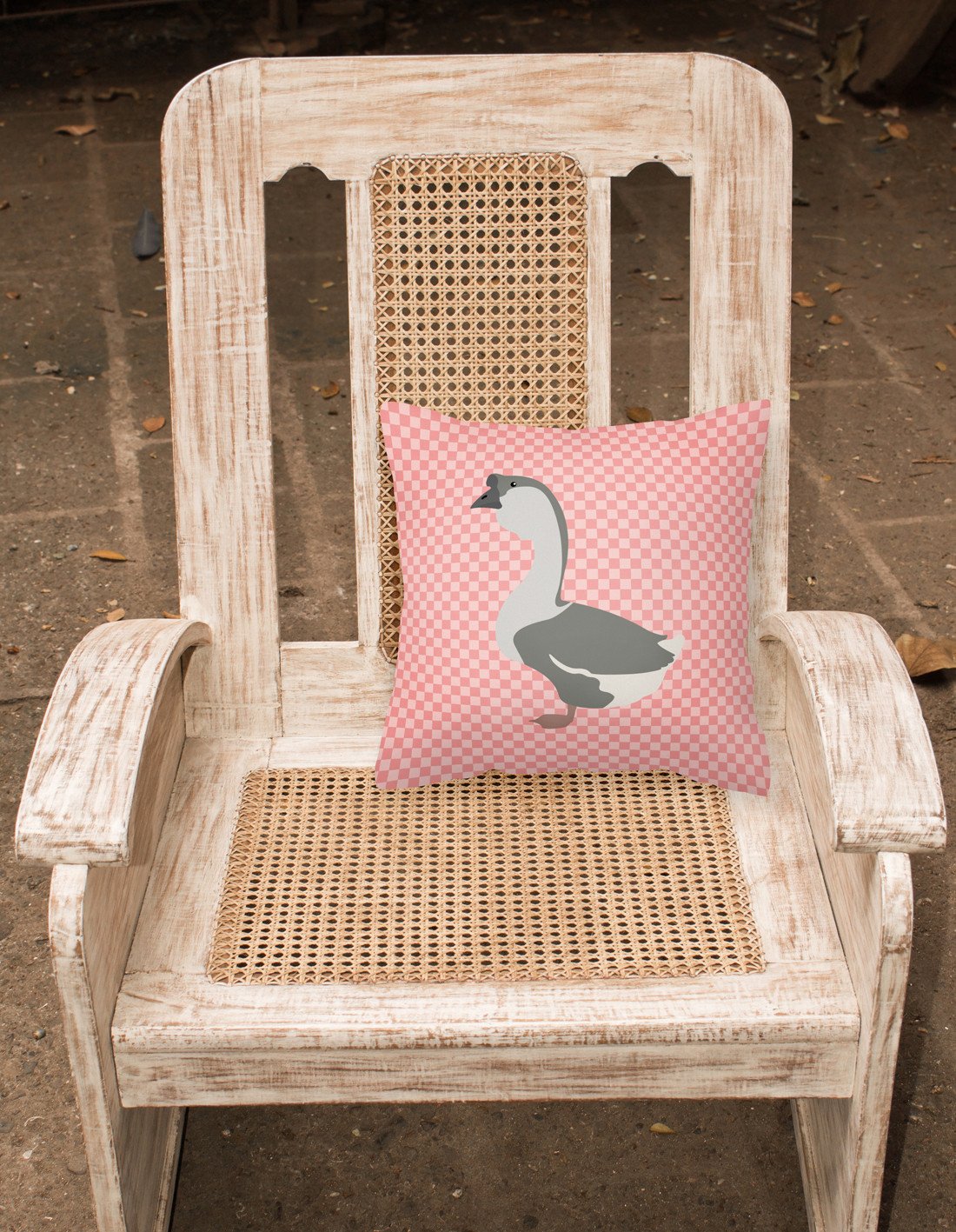 African Goose Pink Check Decorative Throw Pillow 18x18 Indoor Outdoor Accent Cushion, Fabric Cover with Insert for Sofa, Bed, Porch & Living Room