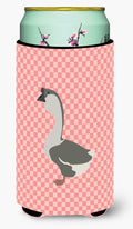African Goose Pink Check Tall Boy Hugger Can Cooler Sleeve Machine Washable Drink Collapsible Insulator Beverage Insulated Holder