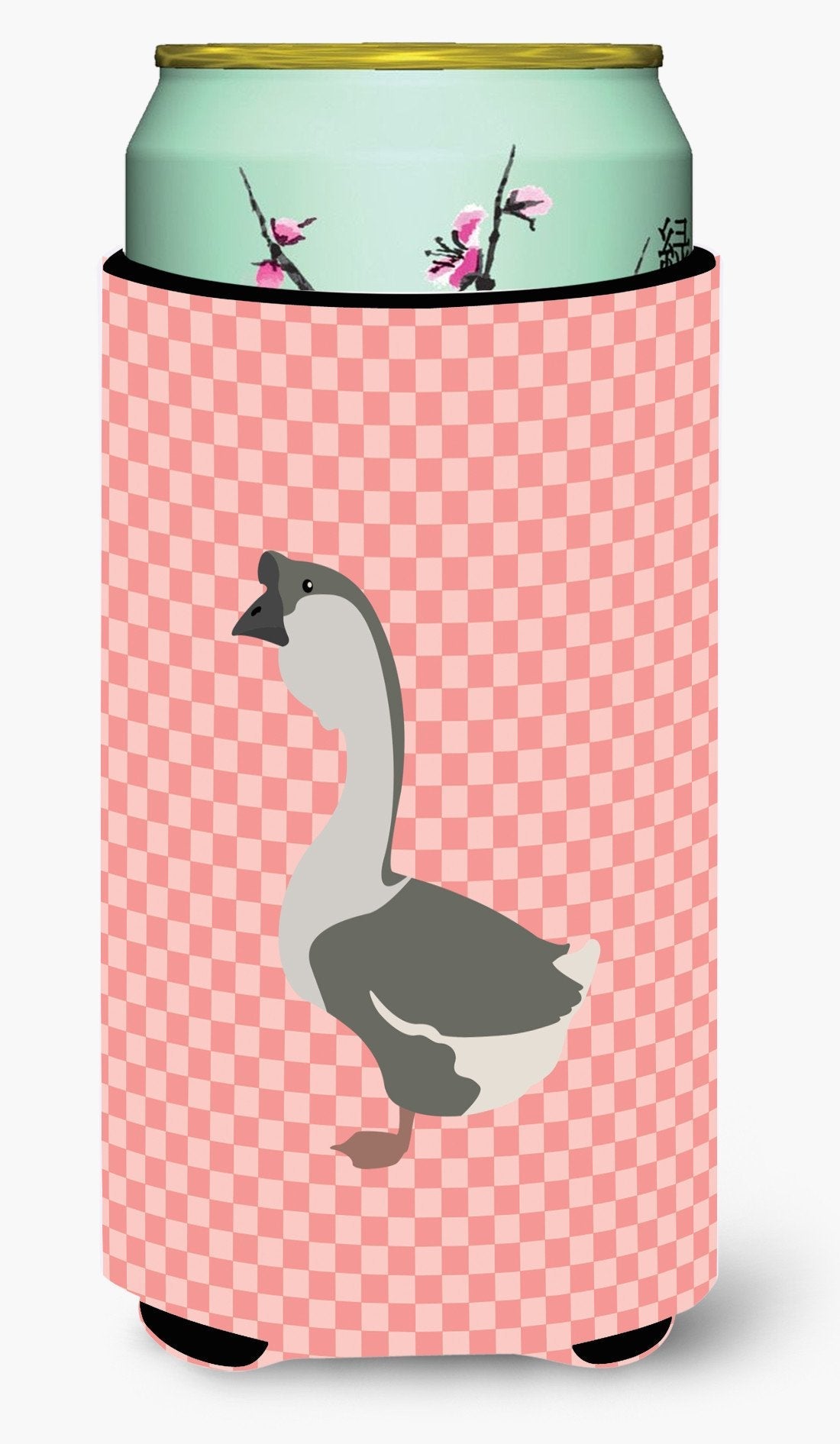 African Goose Pink Check Tall Boy Hugger Can Cooler Sleeve Machine Washable Drink Collapsible Insulator Beverage Insulated Holder